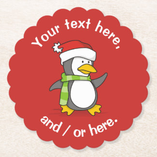Christmas penguin walking on snow paper coaster