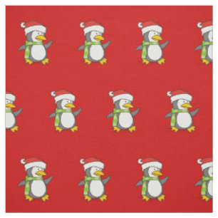 Christmas Penguin walking on Snow Pattern Fabric