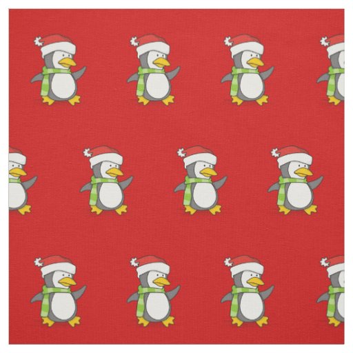 Christmas Penguin walking on Snow Pattern Fabric