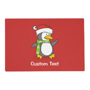 Christmas penguin walking on snow placemat
