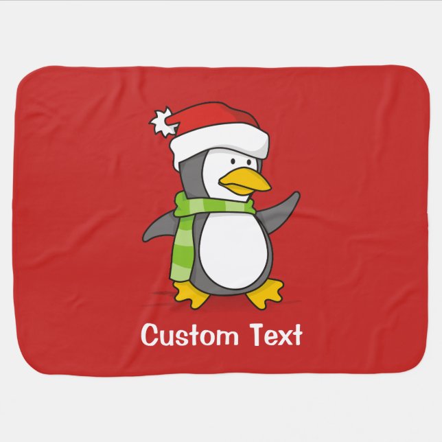 Christmas penguin walking on snow receiving blanket (Horizontal)
