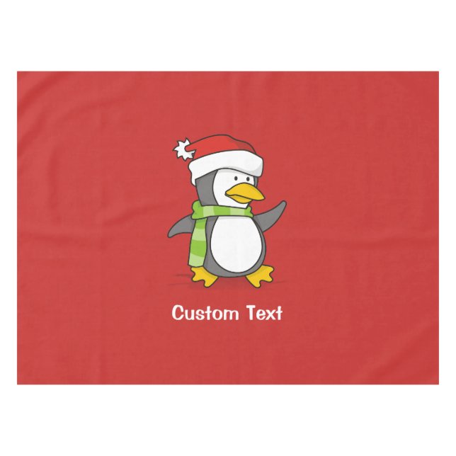 Christmas penguin walking on snow tablecloth (Front (Horizontal))