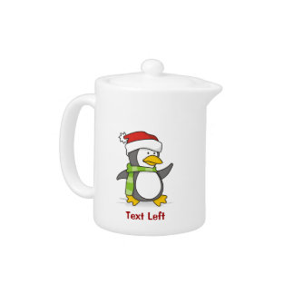 Christmas penguin walking on snow teapot