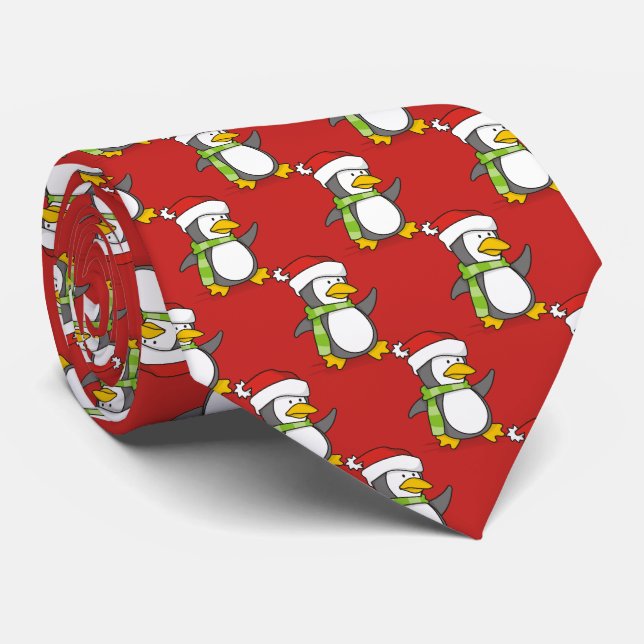 Christmas penguin walking on snow tie (Rolled)