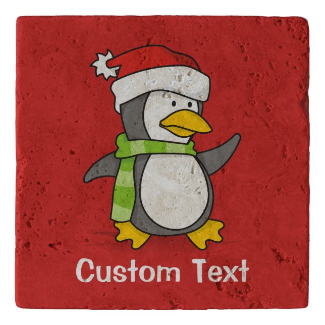 Christmas penguin walking on snow trivet (Front)