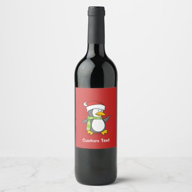 Christmas penguin walking on snow wine label (Front)