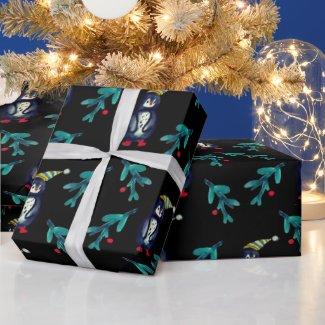 Christmas Penguin Watercolor Art  Wrapping Paper
