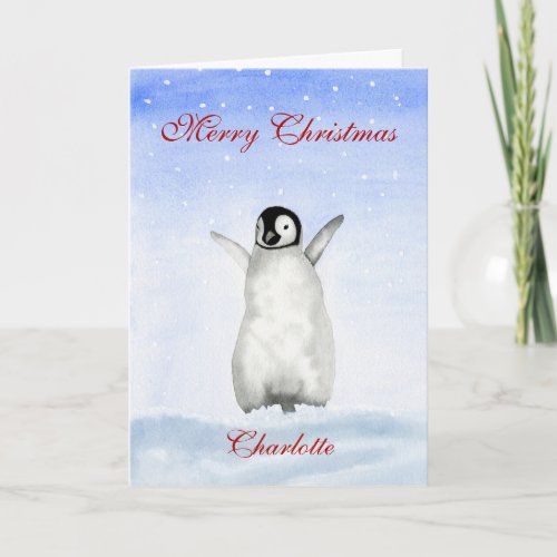 Christmas Penguin Watercolour Card