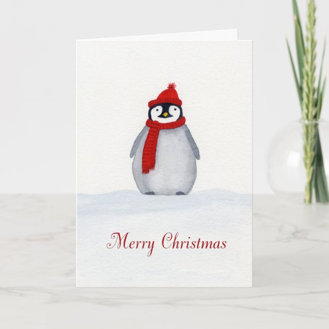 Christmas Penguin watercolour Card (Front)