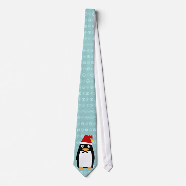 Christmas Penguin wearing Santa Hat Tie (Front)