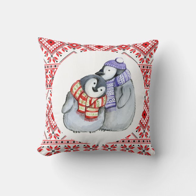 christmas penguin winter animals decoration  throw pillow (Front)