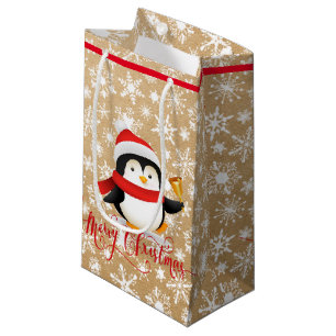 Christmas penguin with bell on paper bag look