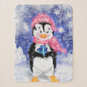 Christmas Penguin with Gift Baby Sherpa Blanket
