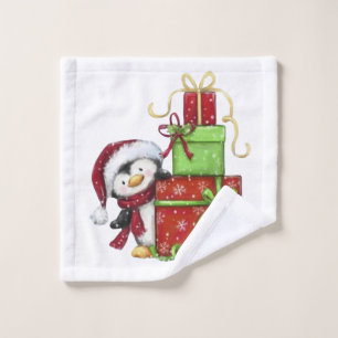 Christmas Penguin with Gifts - Festive Fun Decor Wash Cloth