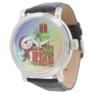 Christmas Penguin with Gifts - Festive Fun Decor Watch