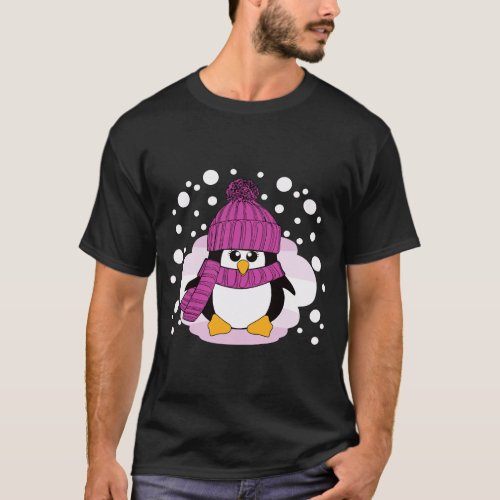 Christmas Penguin With Pink Hat And Scarf Stocking T_Shirt