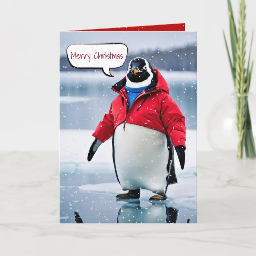 Christmas Penguin With Red Coat Card