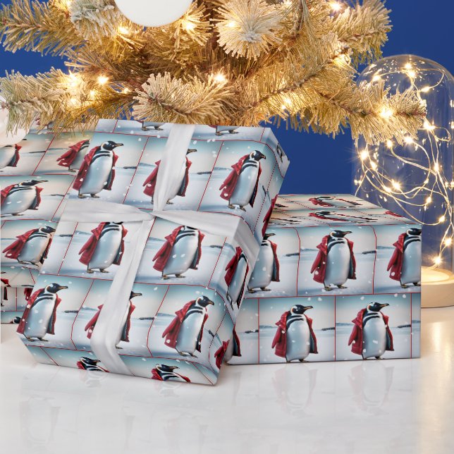 Christmas Penguin With Red Coat Wrapping Paper (Holidays)
