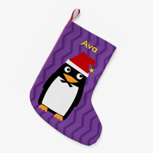 Christmas Penguin with Santa Hat Small Christmas Stocking