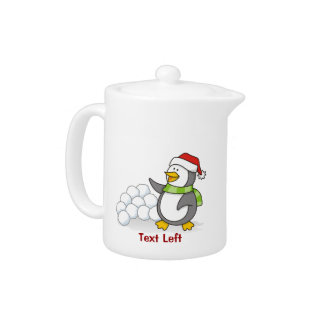 Christmas penguin with snow balls waving A little Teapot