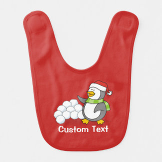 Christmas penguin with snow balls waving baby bib