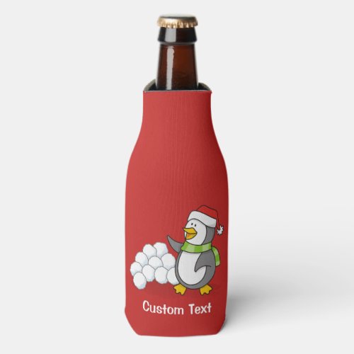 Christmas penguin with snow balls waving bottle cooler