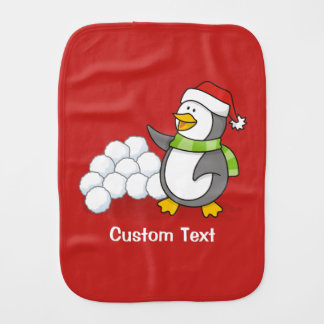 Christmas penguin with snow balls waving burp cloth