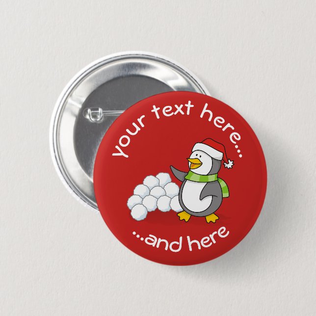 Christmas penguin with snow balls waving button (Front & Back)