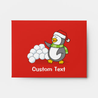 Christmas penguin with snow balls waving envelope