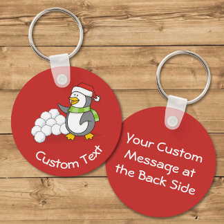 Christmas Penguin with Snow Balls Waving Keychain