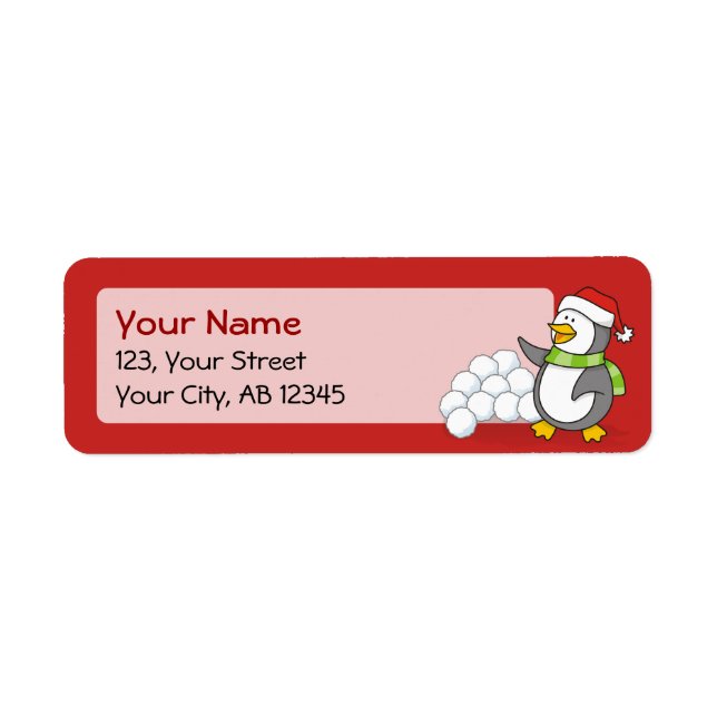 Christmas penguin with snow balls waving label (Front)