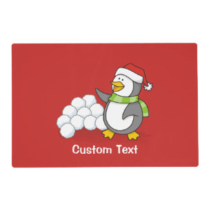 Christmas penguin with snow balls waving placemat