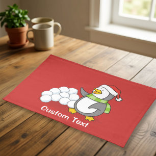 Christmas penguin with snow balls waving placemat