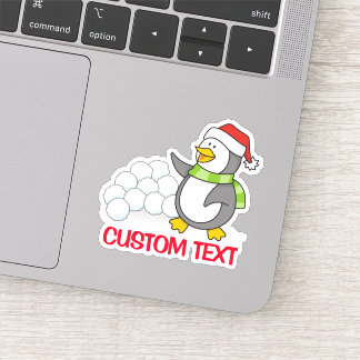 Christmas penguin with snow balls waving sticker
