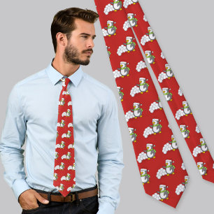 Christmas penguin with snow balls waving tie