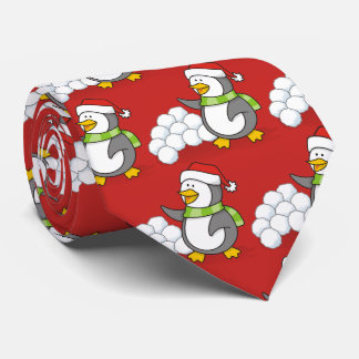 Christmas penguin with snow balls waving tie