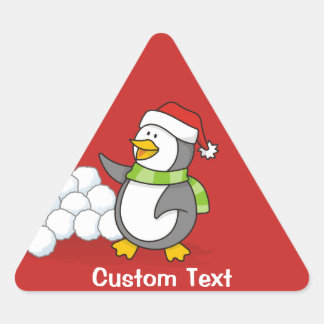 Christmas penguin with snow balls waving triangle sticker