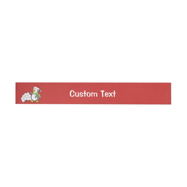 Christmas penguin with snow balls waving wrap around address label (Individual)