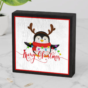Christmas penguin wooden box sign