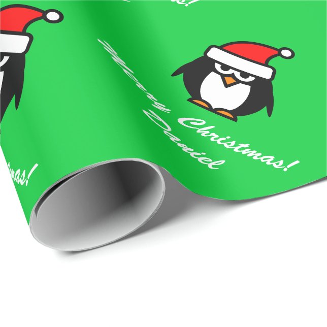 Christmas penguin wrapping paper | Personalizable (Roll Corner)