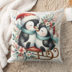 Christmas Penguins 1 Throw Pillow