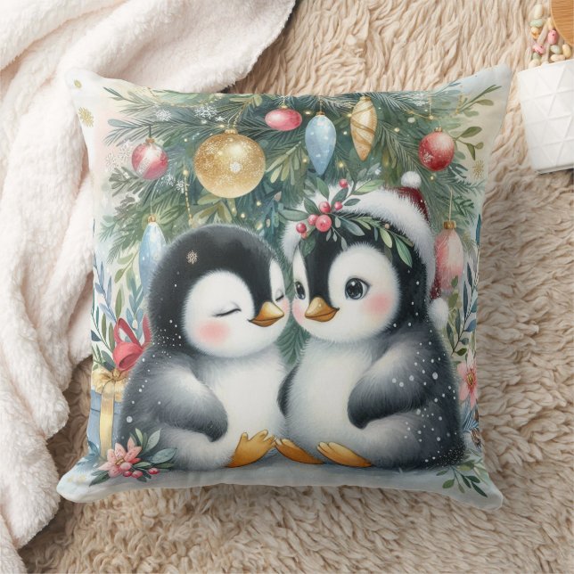 Christmas Penguins 6 Throw Pillow (Blanket)