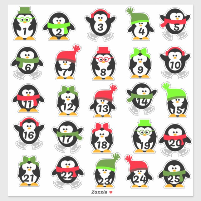 Christmas Penguins Advent Calendar Sticker (Sheet)