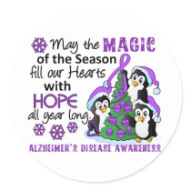 Christmas Penguins Alzheimer's Disease Classic Round Sticker