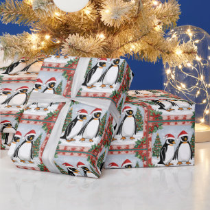 Christmas Penguins and Christmas Tree  Wrapping Paper