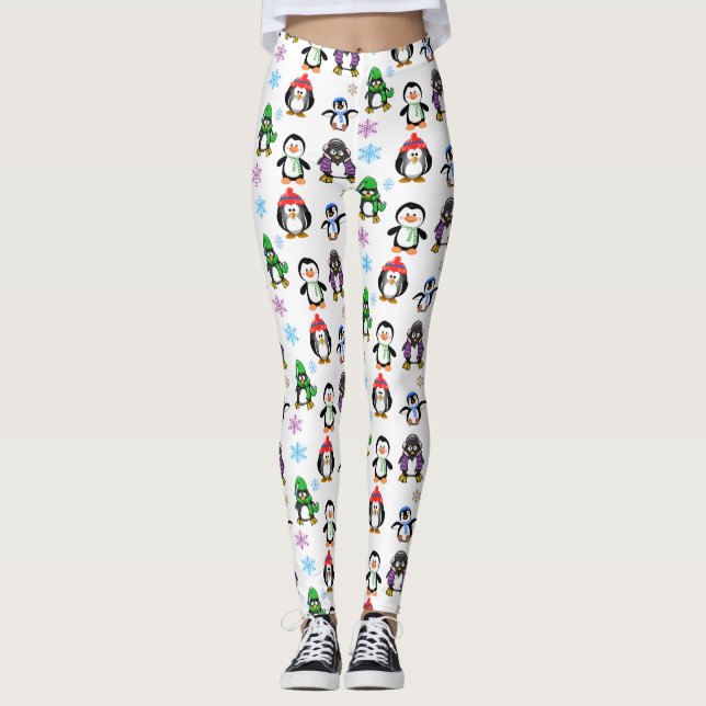 Christmas Penguins and Snowflakes Leggings (Front)