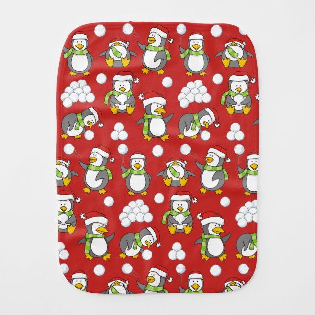 Christmas penguins background burp cloth (Front)