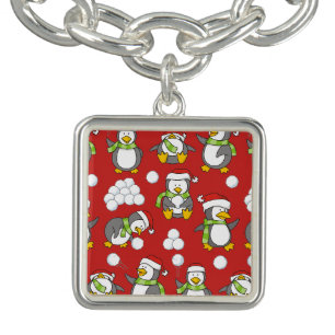 Christmas penguins background charm bracelet