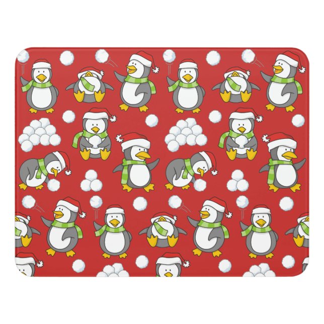 Christmas penguins background door sign (Contemporary Front)