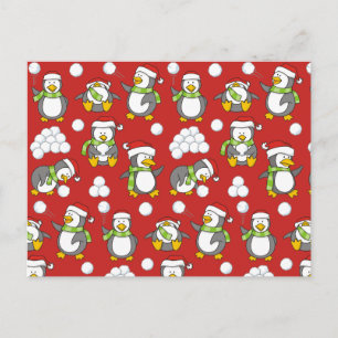 Christmas penguins background holiday postcard